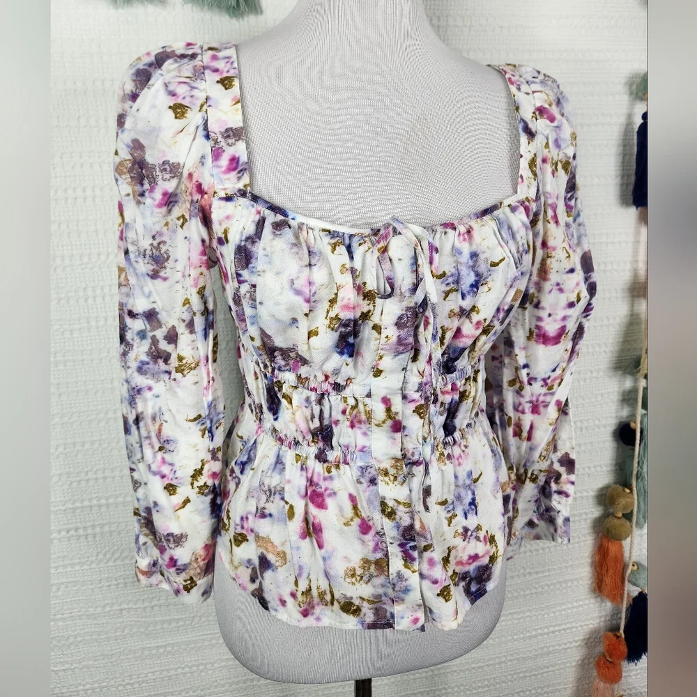 Flora Obscura X J.Crew cinched-waist top in kaleidoscope floral